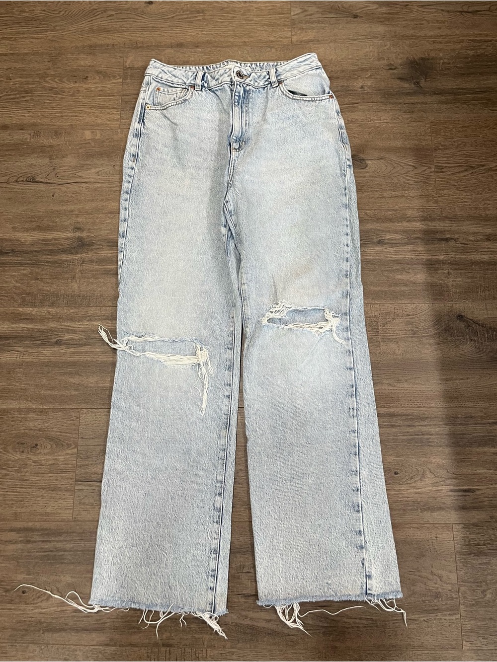Garage Light Blue Distressed Wide-Leg Jeans